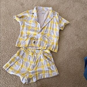 RVCA Yellow Checkered Shirt and Shorts Set
